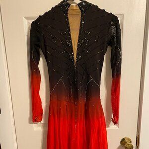 custom competition Black and Red Sparkle Figure Skating Dress  xs/s
